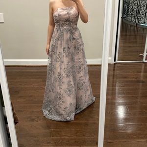 Grey Lace Overlay with Pink Ballgown